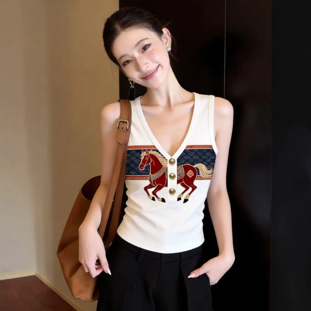 Nhiều Màu Sắc Pony Retro Camisole Ngoại Thương Tên Lớn Quần Áo Nữ Slim-fit Ôm Hơn Nhìn Trắng Phù Hợp Với Hàng Đầu