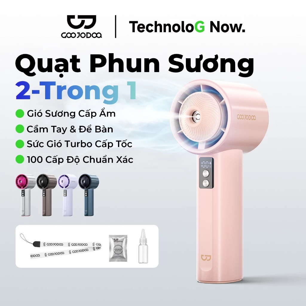 GOOJODOQ Quạt phun 3600Mah, Hydrating, Sạc lại, Mini cầm tay, Cầm tay, Gió mạnh, Tốc độ cao ​​GFS030, 11200 RPM, Tốc độ gió: 7,2 m / giây