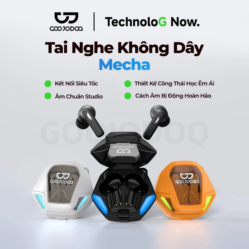 GOOJODOQ Tai nghe không dây Tai nghe Bluetooth Điều khiển cảm ứng Tai nghe tuổi thọ pin dài Phong cách Mecha