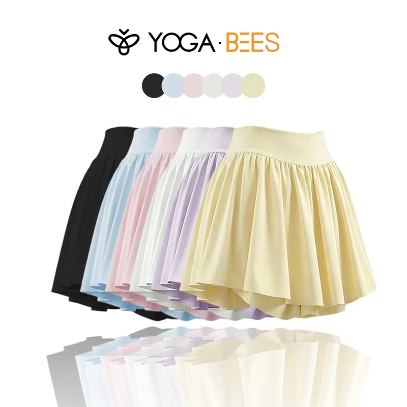 YOGA BEES Flowy Xếp Ly Cao Cấp Skort Với Quần Short Bên Trong Nhanh Khô Tennis Golf Hàng Ngày Váy Mini