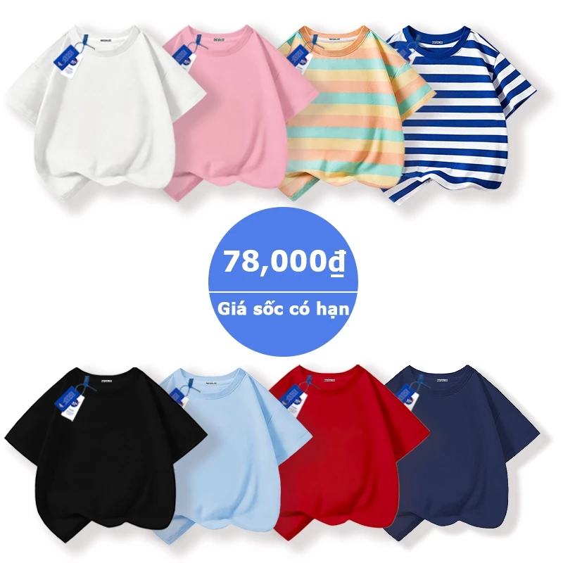 [Giao hàng trong ngày] Thương hiệu nổi tiếng Áo thun trắng nguyên chất dành cho trẻ em Cotton màu đen thoải mái Váy ngắn tay đường phố Mỹ 3-16 tuổi Áo sơ mi thường ngày cho bé trai bé gái