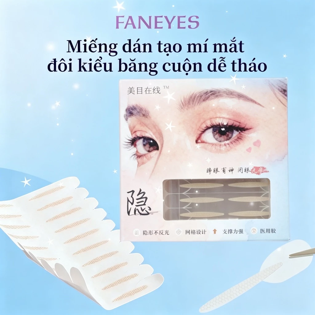 Miếng dán tạo mí mắt đôi vô hình không để vết, độ dính bền lâu không xòe mép, mỏng nhẹ ôm sát da, trông tự nhiên cả khi trang điểm hay mặt trần