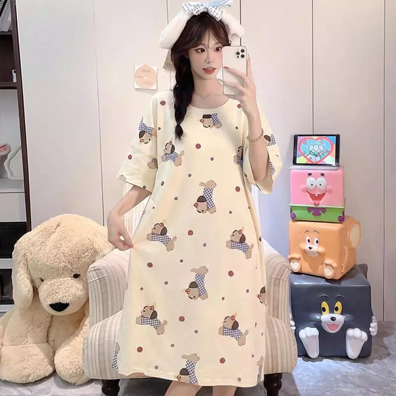 【Rộng rãi thoải mái】Đầm ngủ dáng dài mùa hè – cổ tròn, form rộng dành cho size lớn – Thoáng mát, dễ chịu. Đồ mặc nhà cho nữ.