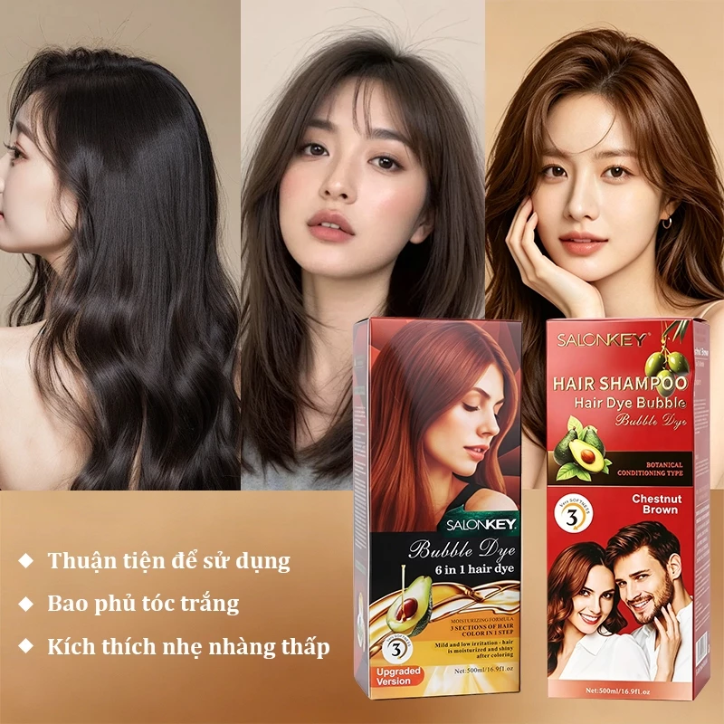 SALONKEY- Thuốc nhuộm tóc 6 TRONG 1 Kích ứng nhẹ và thấp - tóc được dưỡng ẩm và sáng bóng sau khi nhuộm màu