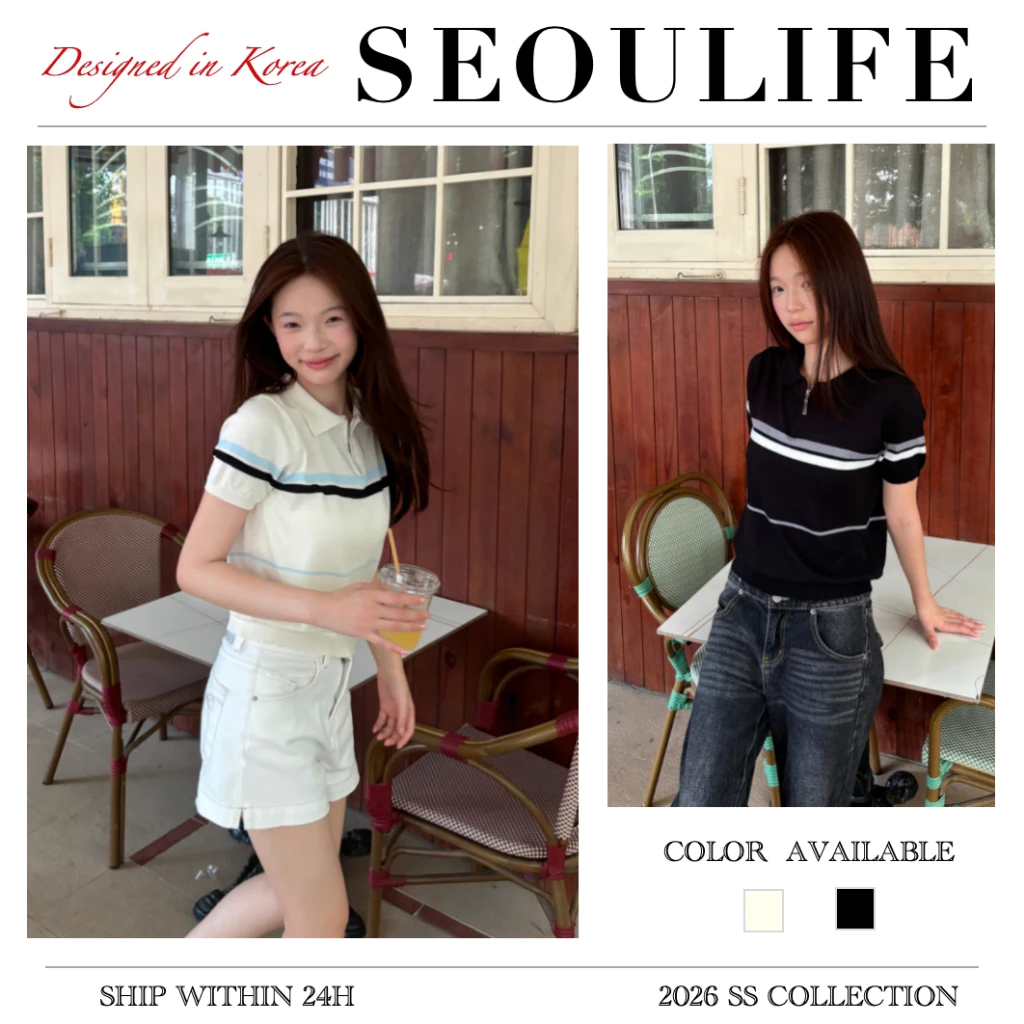 SEOULIFE | Mùa Thu Đông 2026 Phong Cách Preppy Tương Phản-Trim Sọc Cổ Áo Len Đan Tay Ngắn Cardigan, Hoàn Hảo Cho Công Việc, Trường Học, Hiệu Ứng Làm Sáng, Đen Trắng