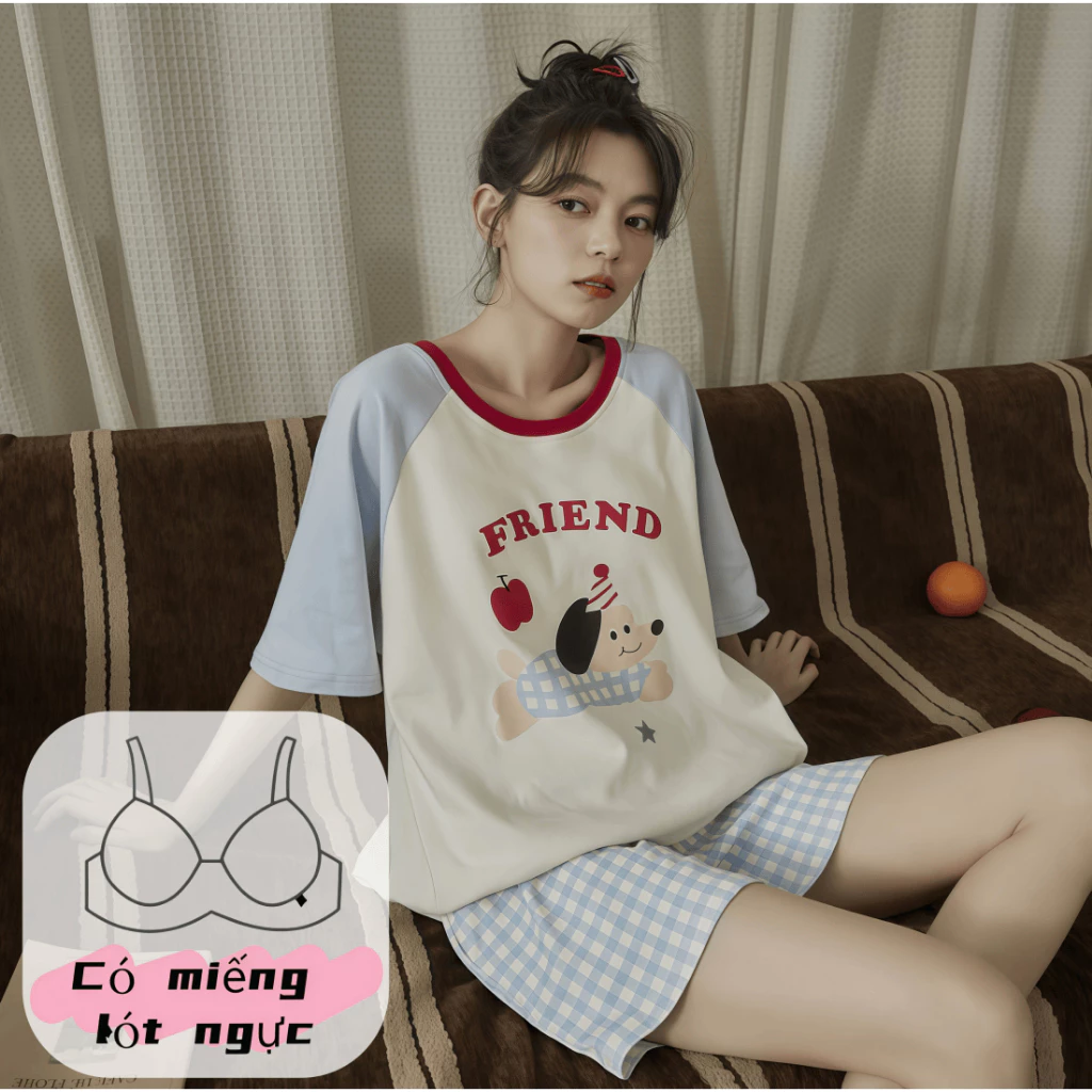 Hoạt Hình Dễ Thương Dachshund Bộ Đồ Ngủ Cho Chó Nữ Có Miếng Lót Ngực Mùa Hè Có Thể Mặc Bên Ngoài Tay Ngắn In Hình Sinh Viên Homewear Bộ Đồ Hai Mảnh