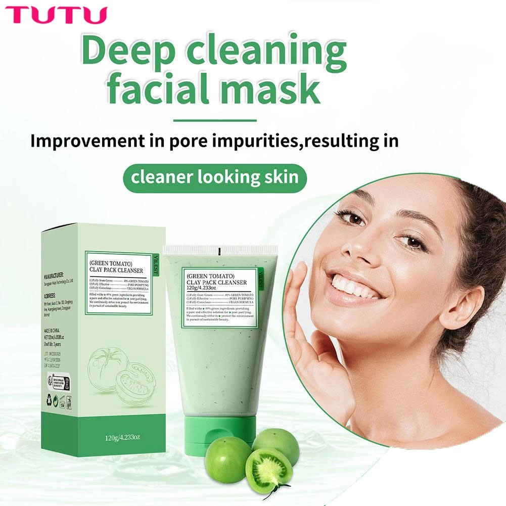 Sữa rửa mặt kiêm mặt nạ đất sét cà chua xanh 120ml | Pack Cleanser | Công thức 2 trong 1 | Cải thiện 77% bụi bẩn trong lỗ chân lông | Độ PH thấp | Se khít lỗ chân lông | Kiềm dầu