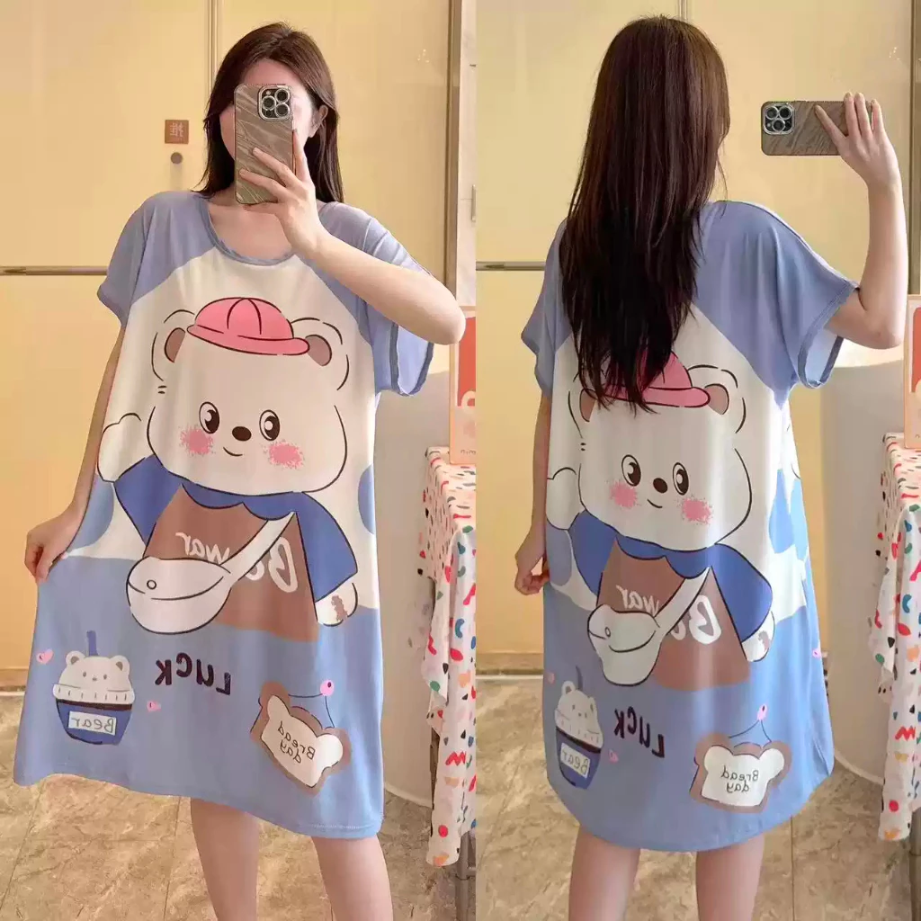 Đầm ngủ dài rộng rãi mùa hè mỏng nhẹ, thoải mái dành cho size lớn, in hình hoạt hình dễ thương, chất lượng tốt giá rẻ, đáng mua cho mọi nàng