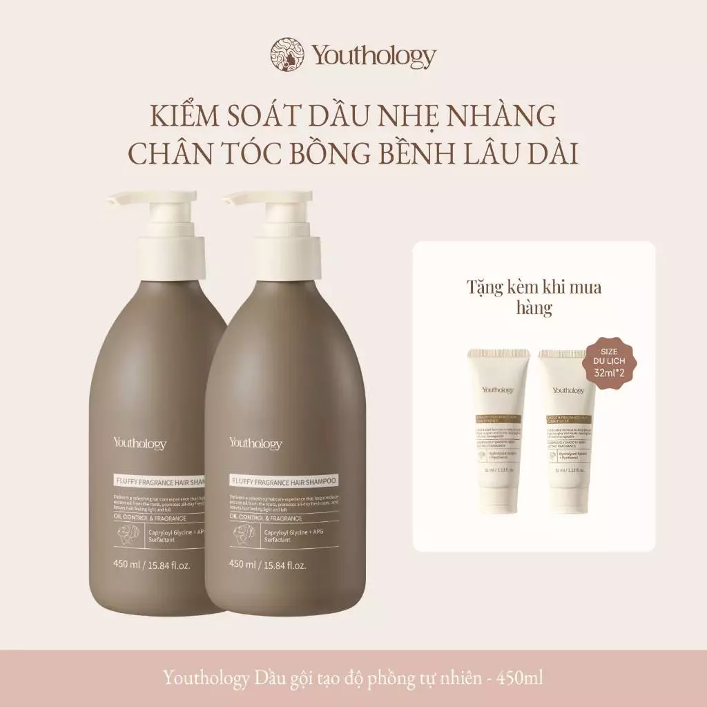 Youthology Dầu Gội Tăng Độ Phồng 450ml x2 Nuôi Dưỡng Chân Tóc Cho Tóc Mềm Mượt Bồng Bềnh Sạch Thoáng Cả Ngày