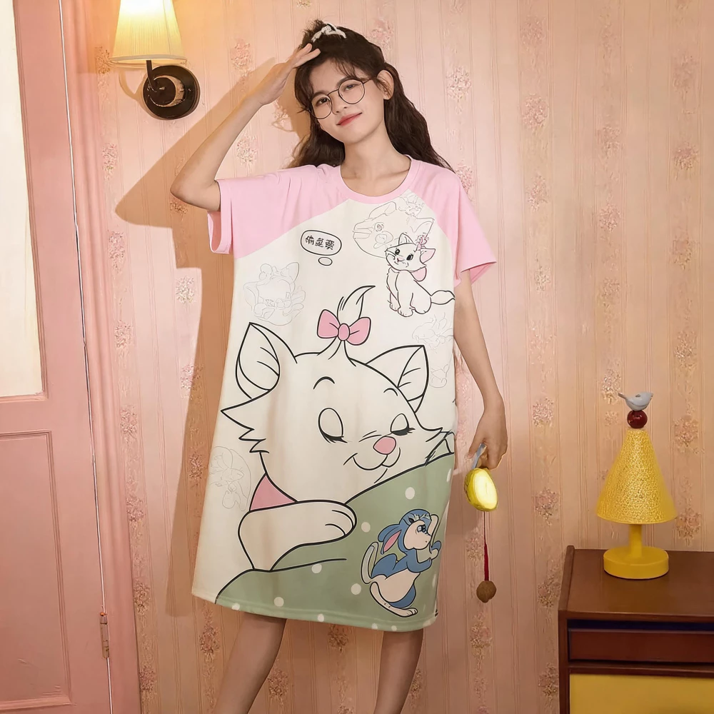 Ins Phong Cách Tươi Hoạt Hình Mùa Hè Tay Ngắn Homewear Phụ Nữ Mang Thai Trọng Lượng Lớn Có Thể Mặc Bên Ngoài Váy Ngủ Nữ
