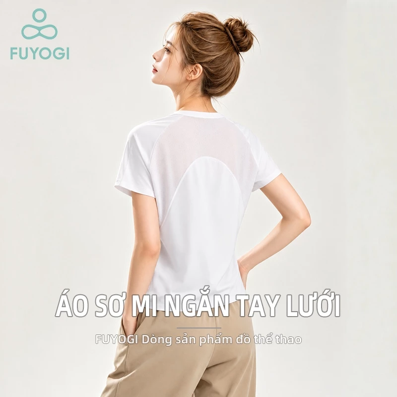 FUYOGI Loose Sports Tay Ngắn Nữ Co Giãn Cao Thoáng Khí Yoga Pilates Chạy Bộ Thể Dục Hàng Ngày Đa Năng Hàng Ngày