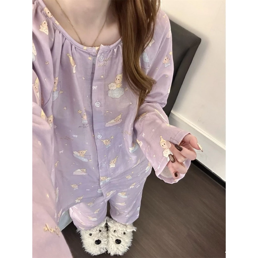Bộ đồ ngủ nữ dài tay hoạt hình màu tím Star Person Pyjama