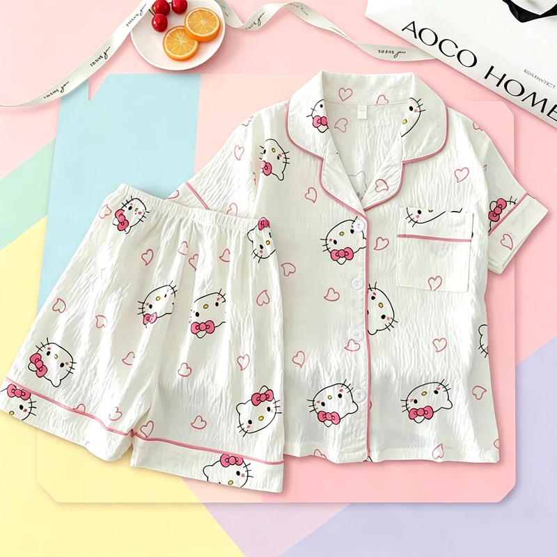 Bộ đồ ngủ hoạt hình phong cách nữ tính Nhẹ nhàng mềm mại Áo ngủ có ve áo cho thanh thiếu niên