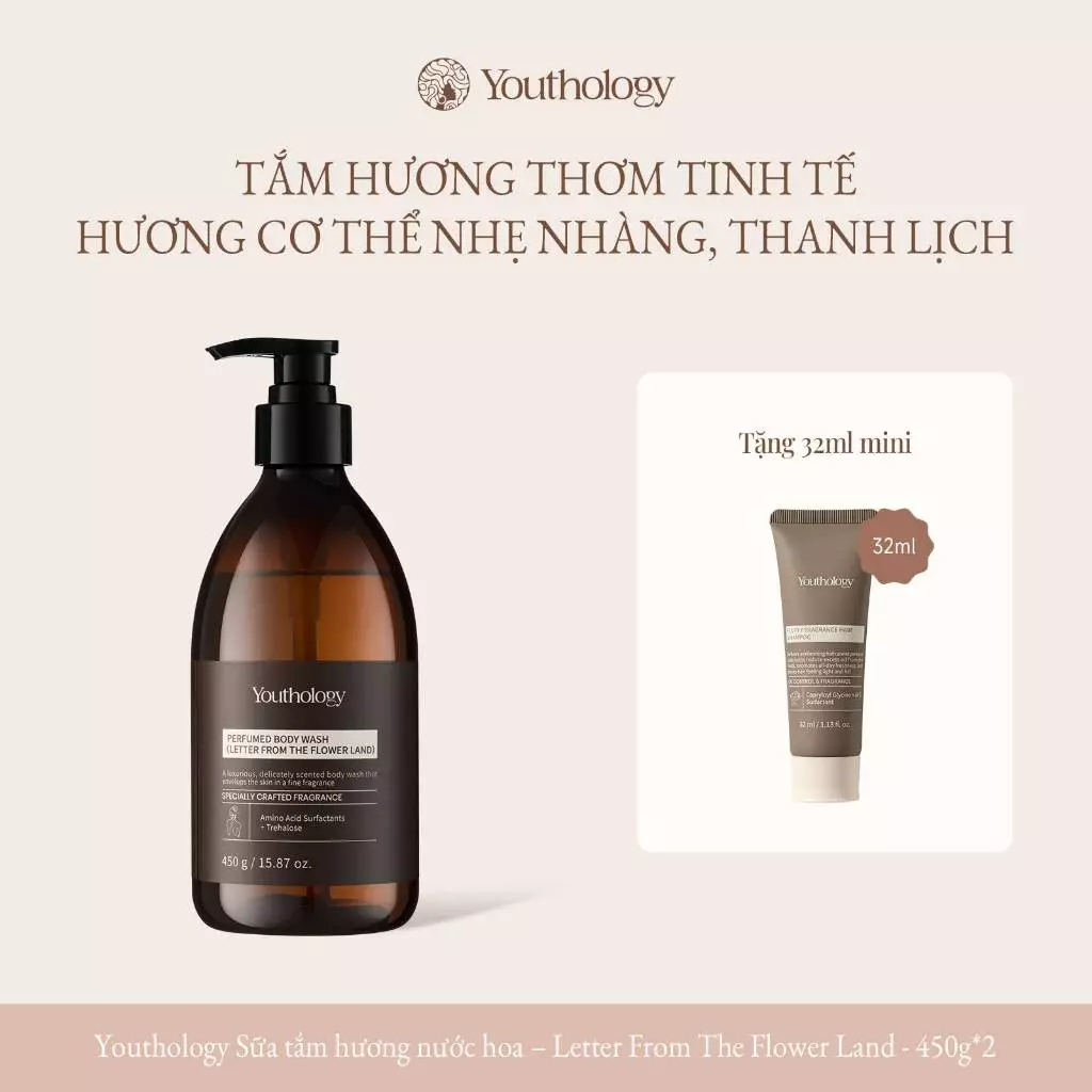 Youthology Sữa Tắm Hương Nước Hoa 450g - Dưỡng Ẩm Sâu, Làm Sạch Dịu Nhẹ, Lưu Hương Hoa Thơm Lâu