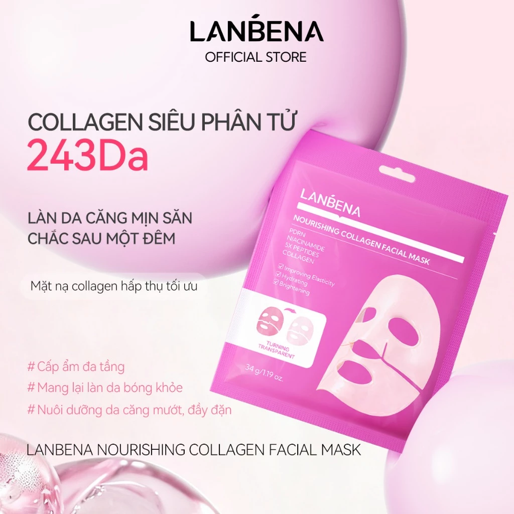 LANBENA Mặt nạ thạch collagen peptide niacinamide hỗ trợ dưỡng sáng, dưỡng ẩm, đều màu da, săn chắc, giúp da bóng khỏe mịn màng 34g