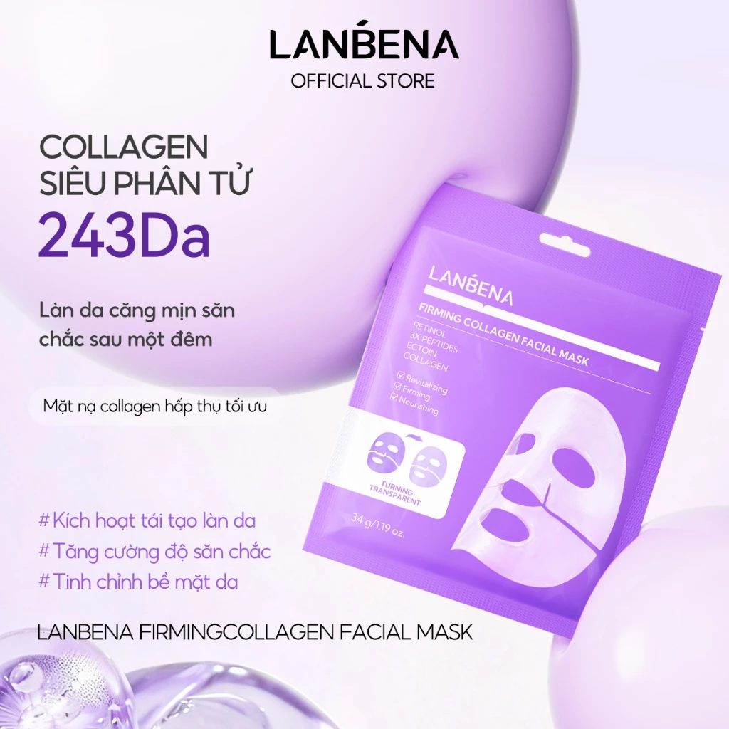 Mặt nạ thạch LANBENA Collagen Retinol hỗ trợ tái tạo, giảm nếp nhăn, dưỡng ẩm, săn chắc, nâng cơ và giảm chảy xệ, để lại làn da mịn màng và dẻo dai. 34g