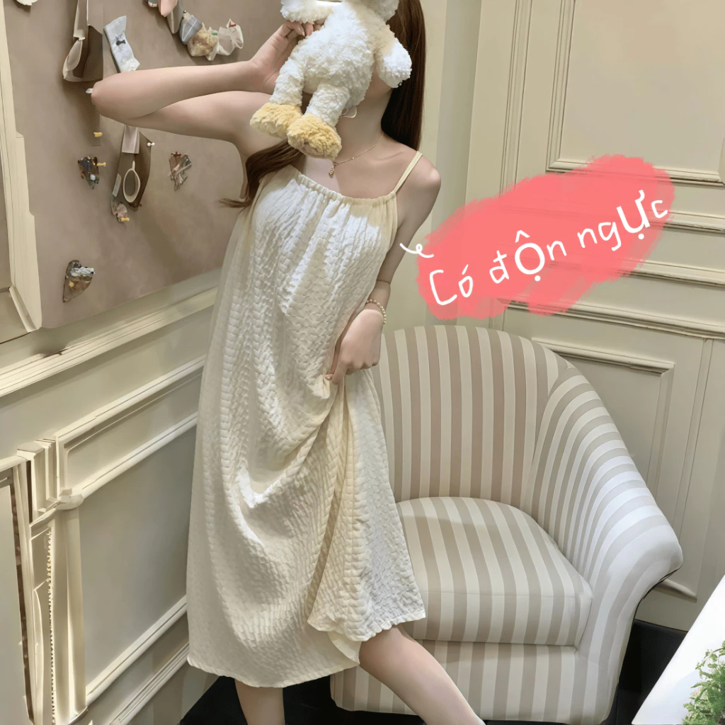 MI3PF1095【Có độn ngực】Đầm ngủ nữ mới 2026: Dáng dây quai phong cách Nhật Bản ngọt ngào, chất cotton mềm mại thoáng mát, mỏng nhẹ dáng rộng thoải mái【mặc nhà hay đi chơi đều xinh】