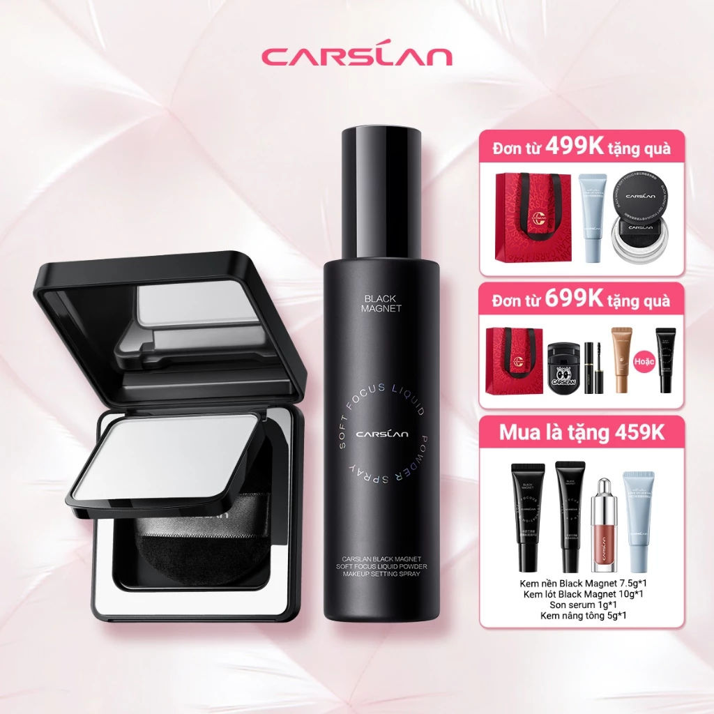 【Combo】Carslan Phấn nén Black magnet 2.0 8g + Xịt khoá nền Black magnetic trang điểm 100ML