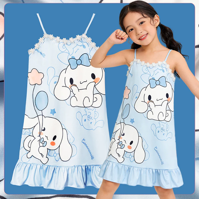 Váy ngủ cổ tròn tay ngắn cho bé gái Đồ ngủ trẻ em Kawaii trong 10 - 11 tuổi