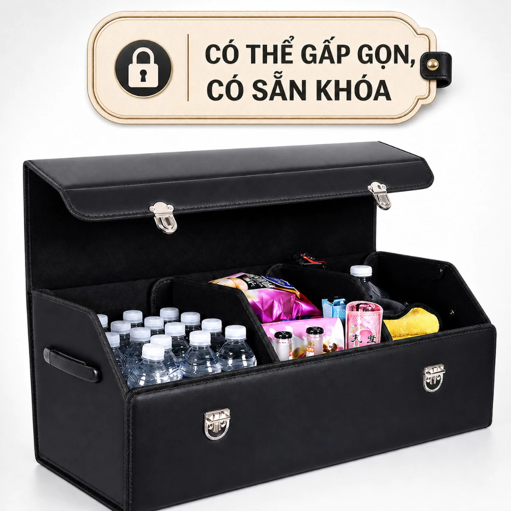 Thùng đựng đồ cốp sau xe ô tô chất da cao cấp , có thể gấp gọn khi không sử dụng