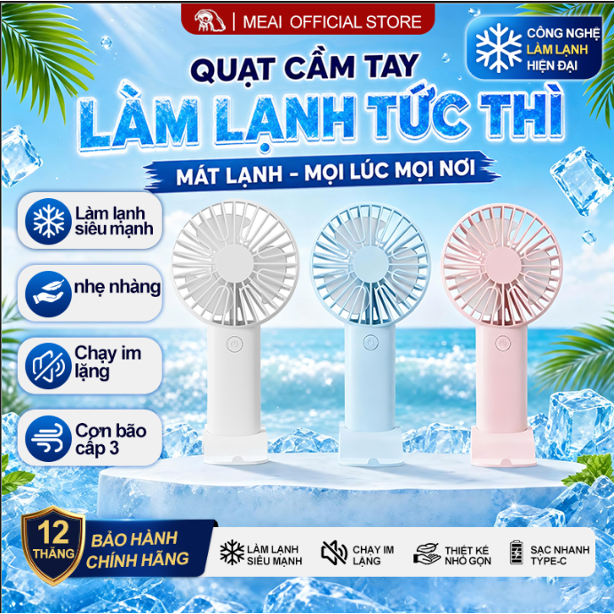MEAI GS02 Quạt Mini Cầm Tay Pin USB Để Bàn Giá Đỡ Điện Thoại Cho Dân Văn Phòng…
