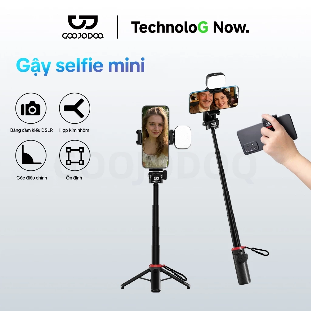 GOOJODOQ  Mini Selfie Stick Góc có thể điều chỉnh Điều khiển từ xa Bluetooth Chỉ gấp 130mm Mở rộng đến 410mm