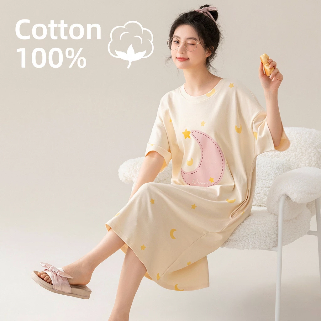 Đồ ngủ nữ🌸Váy ngủ🌸100% Cotton  Mùa Hè Thoáng Mát Hàn Quốc Dễ Thương cộc tay mặc ra đường cô gái