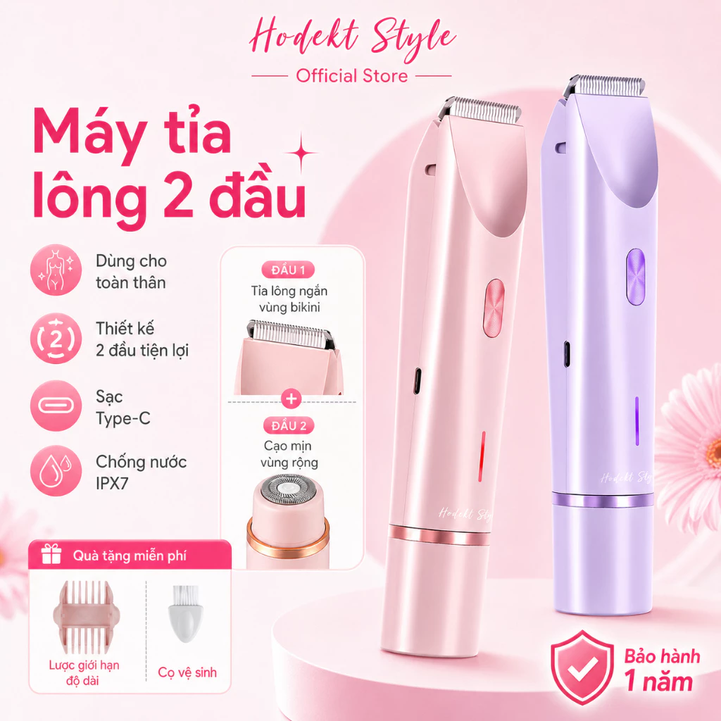 Máy Cạo Lông Điện 2 Đầu HODEKT Đa Năng Cạo Toàn Thân Động Cơ  Mạnh Mẽ Pin Sạc Tiện Lợi