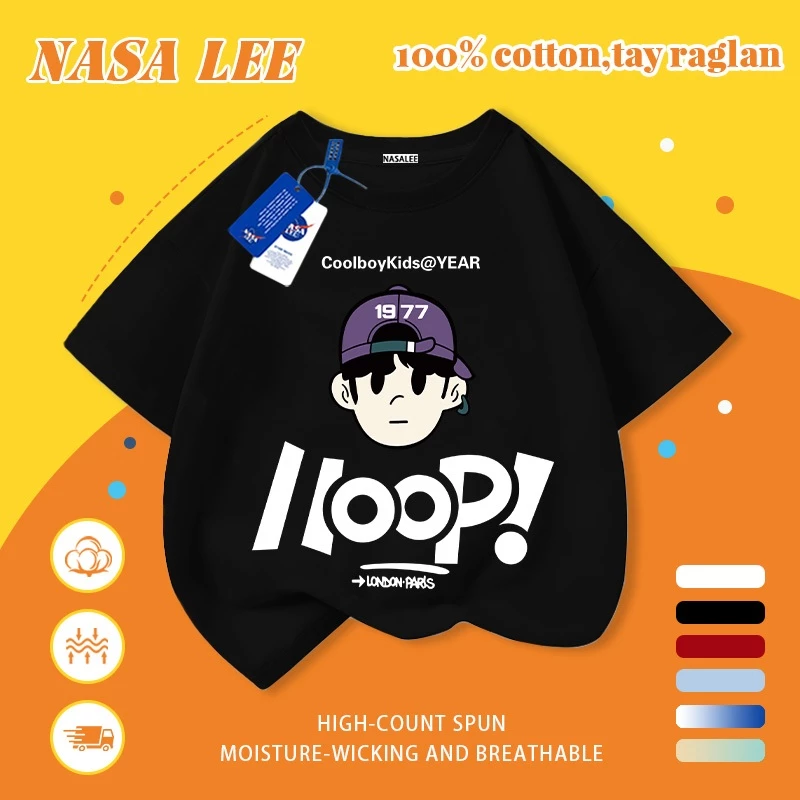 ✨ Cung cấp hàng có sẵn ✨ Áo thun trẻ em in chữ hợp thời trang hoạt hình NASA - Hàng mới về!100% Cotton, Phù Hợp Với Thời Trang, Cùng Phong Cách Cho Bé Trai Bé Gái
