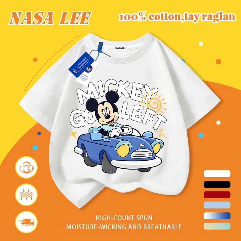 ✨ Cung cấp hàng có sẵn ✨ Áo thun trẻ em in hình xe Mickey Blue hoạt hình NASA - Hàng mới về!100% Cotton, Phù Hợp Với Thời Trang, Cùng Phong Cách Cho Bé Trai Bé Gái