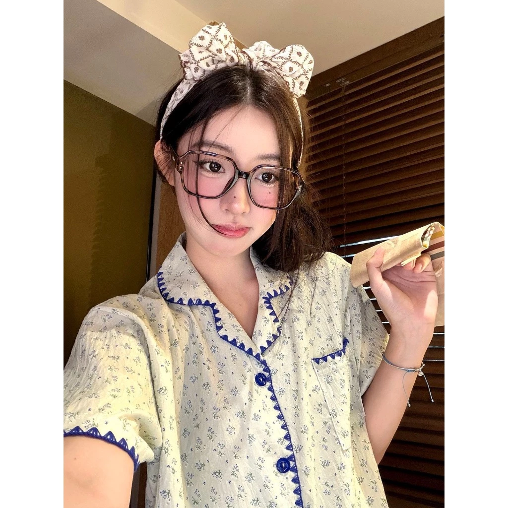 Bộ Đồ Ngủ Hoa Nữ Ngọt Ngào Mỏng Tay Ngắn Bộ Nhà
