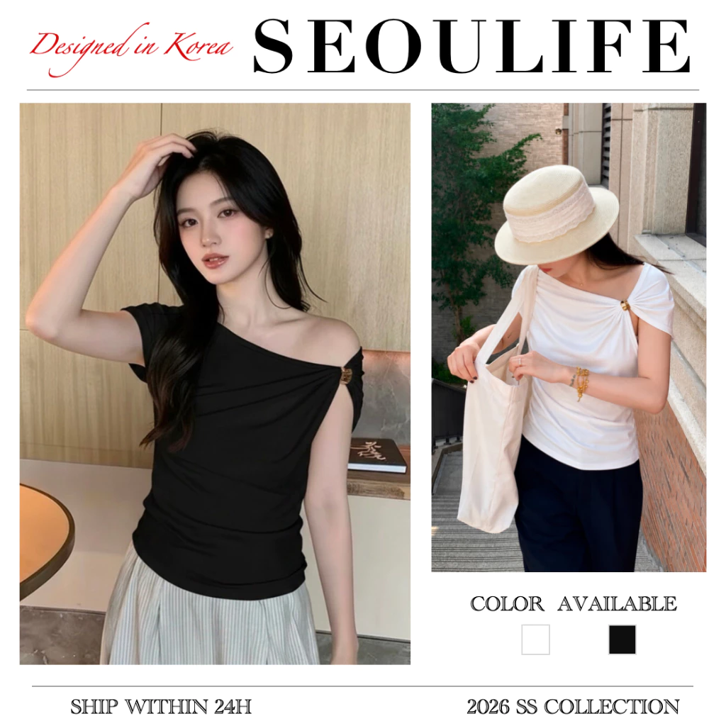 SEOULIFE | Áo thun Seoulife hở vai với họa tiết nổi bật, phù hợp cho nữ