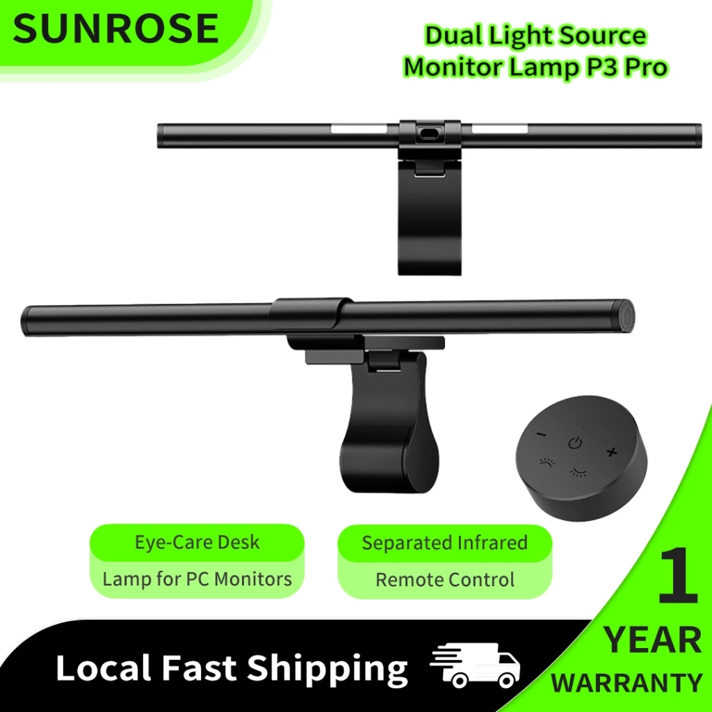 SUNROSE P3 Pro Đèn Treo Màn Hình Máy Tính Nguồn Sáng Kép, Chống Chói 60° Bất Đối Xứng, 3 Màu Ánh Sáng, Không Nhấp Nháy, USB Cho PC Văn Phòng Gaming