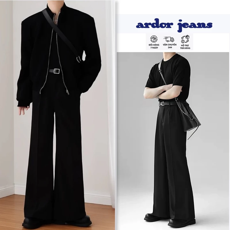 ARDOR Quần Tây Baggy Nam Nữ Ống Rộng Cao Cổ Form Rộng Ống Loe Nhẹ Om Dáng Đen Giặt Nửa Thun Lưng Chất Liệu Cao Cấp Bền Đẹp Thời Trang Unisex Quần Ống Đứng Rộng Dài Tới Gót Chân Phong Cách Hàn Quốc Mặc Đi Làm Đi Chơi Công Sở