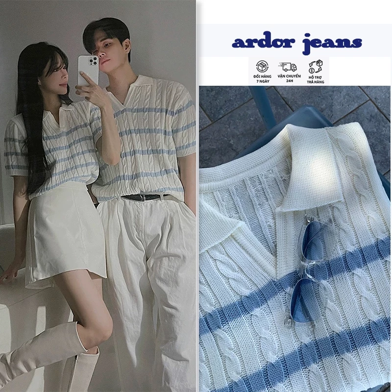 Trắng Dày Chiên Bột Xoắn Đan Áo Polo Tay Ngắn Áo Thun Rời Mỹ Nam Mặc