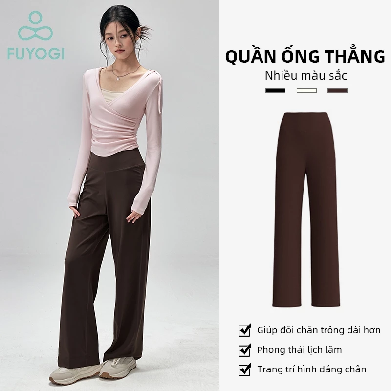 FUYOGI Quần chạy bộ Cao Cấp Nữ Túi Lưng Độ Đàn Hồi Tốt Quần Thẳng Chạy Thể Dục Thể Thao