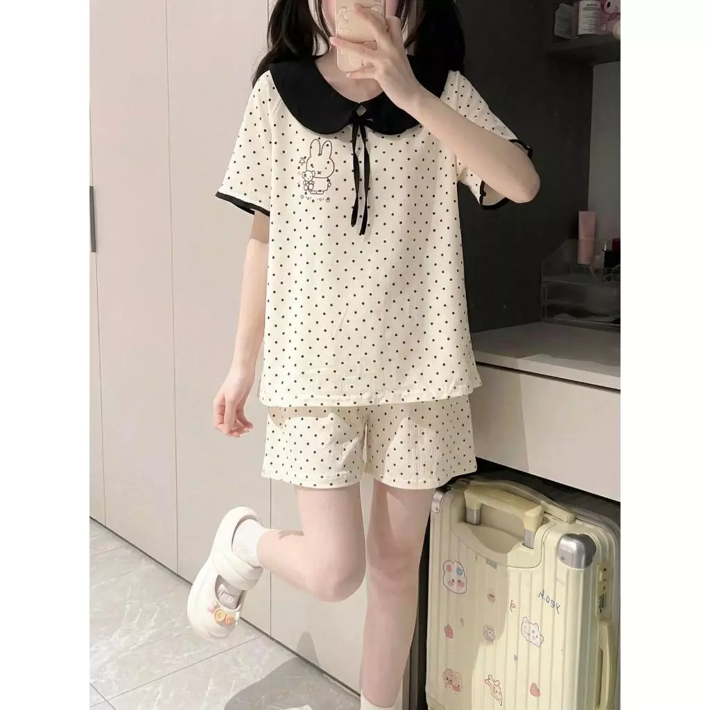 【Cổ bèo cotton 100%】Bộ đồ ngủ công chúa mùa hè – Áo ngắn tay + quần đùi – Mỏng nhẹ, dễ thương, ngọt ngào – Hàng cao cấp giá tốt – Giao ngay