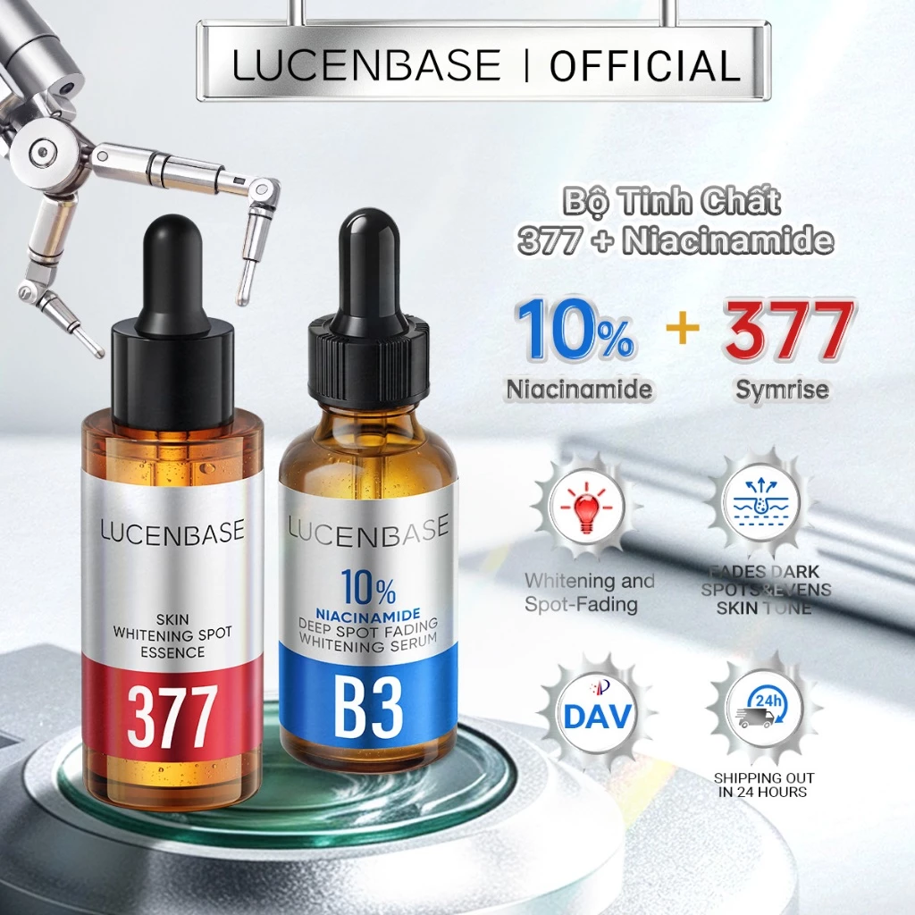 Tinh chất làm trắng da LUCENBASE 377 & Bộ 2 mảnh huyết thanh Niacinamide 10% - Combo Chống thâm & Da rạng rỡ