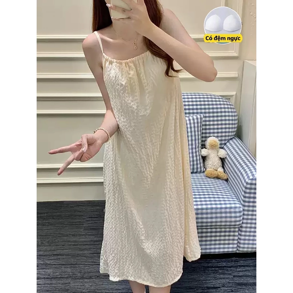 【Có đệm ngực】Váy ngủ mùa hè cotton bông mới nhất theo phong cách INS - Có độn ngực - Dáng dài quai mảnh - Phong cách gợi cảm, dễ thương - Đồ ngủ tại nhà xinh xắn - Mẫu hot bán chạy - Free ship ✅ Giao hàng trong ngày