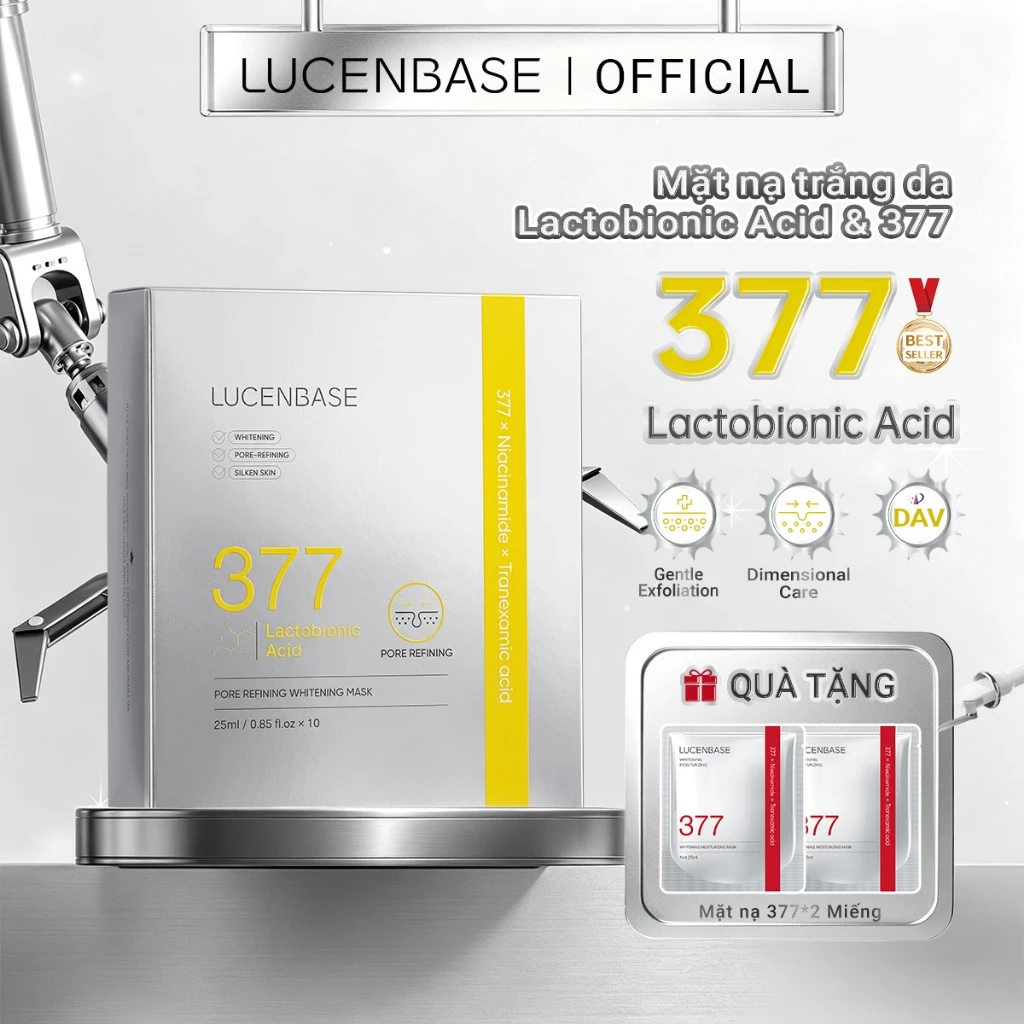 Mặt Nạ LUCENBASE 377 – Lactobionic Acid Facial Mask | 10 miếng / hộp (25ml / miếng)