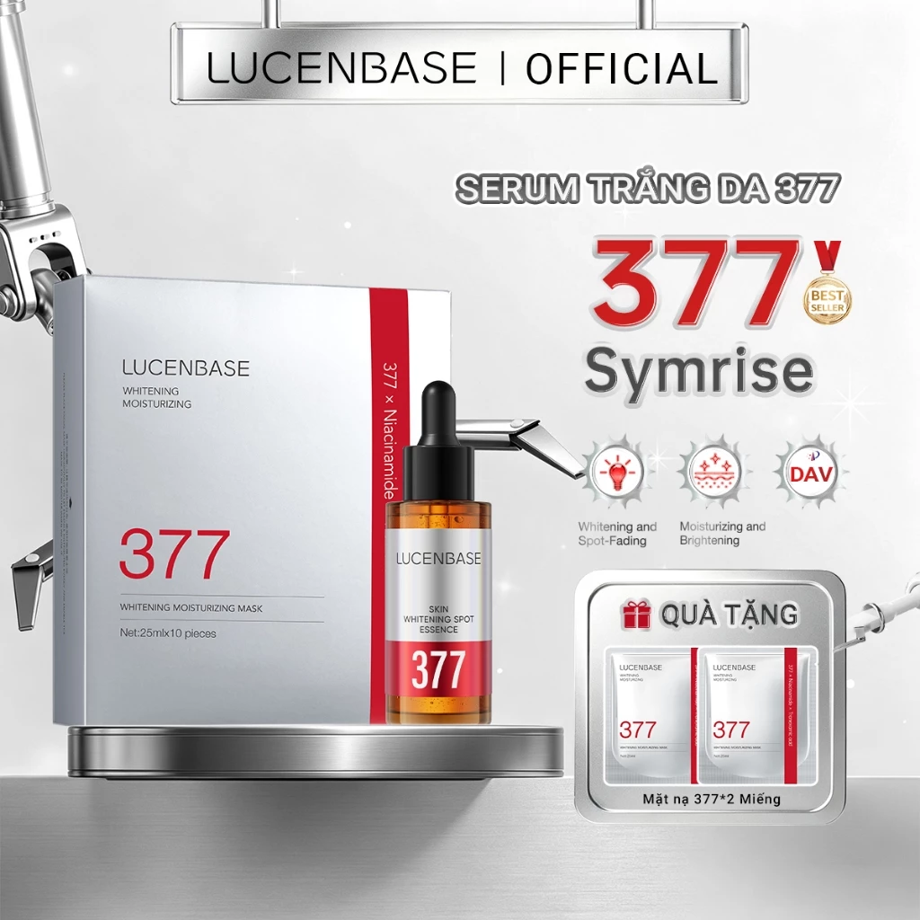LUCENBASE 377 Serum & Mask Set-377 Mặt nạ làm sáng & dưỡng ẩm da mặt 1 hộp (10 tờ) + 377 Tinh chất làm trắng vết thâm làm sáng da