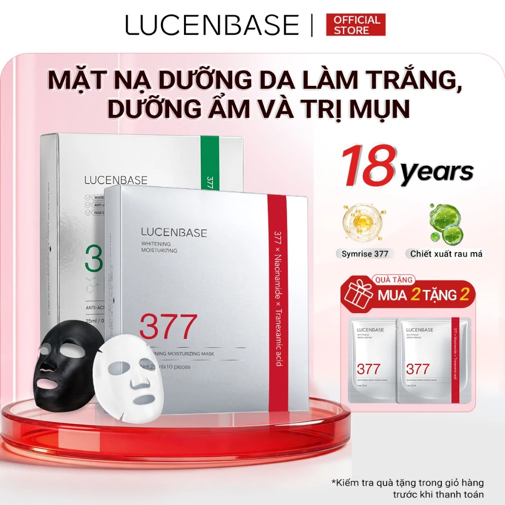 LUCENBASE 377 Bộ mặt nạ làm trắng & chăm sóc mụn trứng cá Làm sáng da Kem Hỗ trợ giảm mụn MIỄN PHÍ 2 mặt nạ