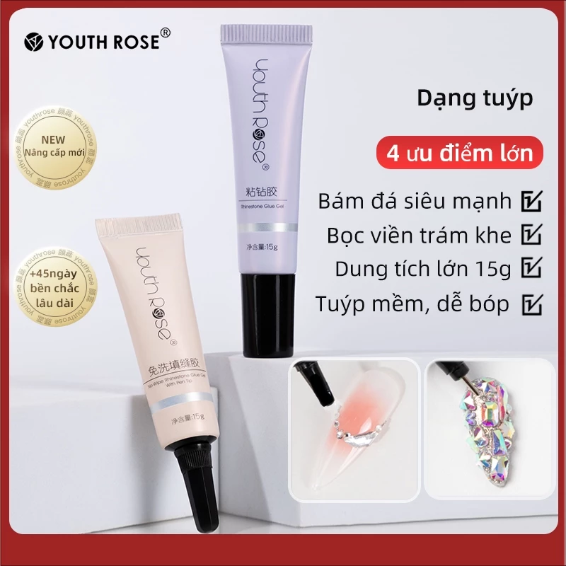 YouthRose Keo Gắn Đá Nail Siêu Dính, Không Cần Lau Móng, Keo Charm Kim Cương Bền Lâu Cho Salon