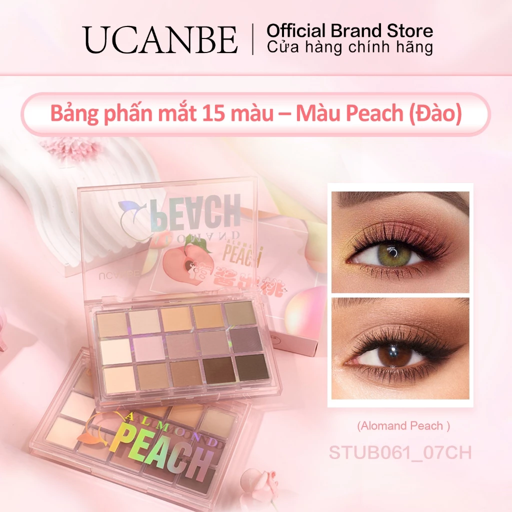Bảng phấn mắt UCANBE Alomand Peach – 15 màu hồng nâu ấm, matte lì & nhũ – ngày càng cuốn
