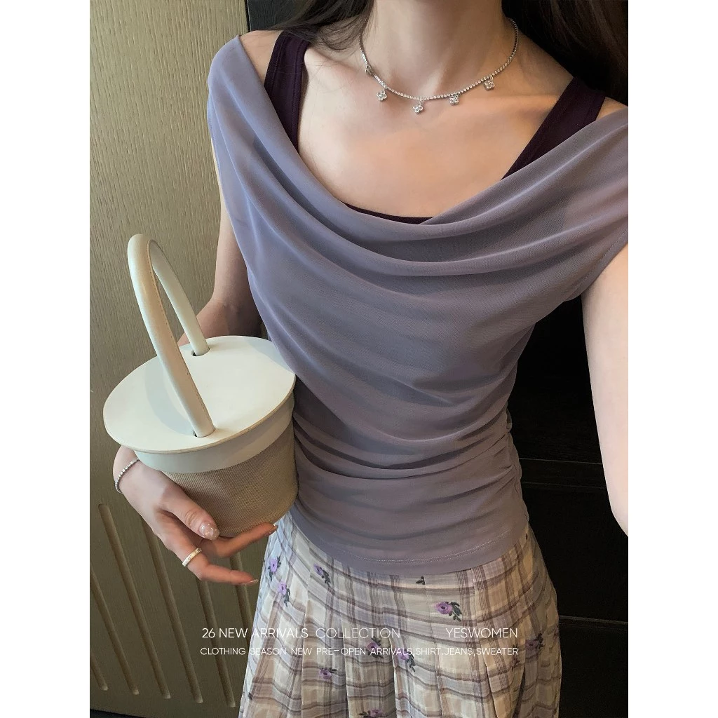 [seeyou studio] Áo thun hai mảnh màu trơn phong cách Pure Desire mùa hè mới, Áo thun giảm béo thông thường sành điệu Top5936