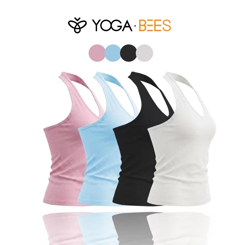 Áo ba lỗ cổ chữ V sọc dọc YOGA BEES dành cho nữ - vừa vặn, mềm mại, co giãn và thoáng khí - áo ba lỗ không tay dành cho thể thao, yoga, tập thể dục, chạy bộ, mặc thường ngày và xếp lớp