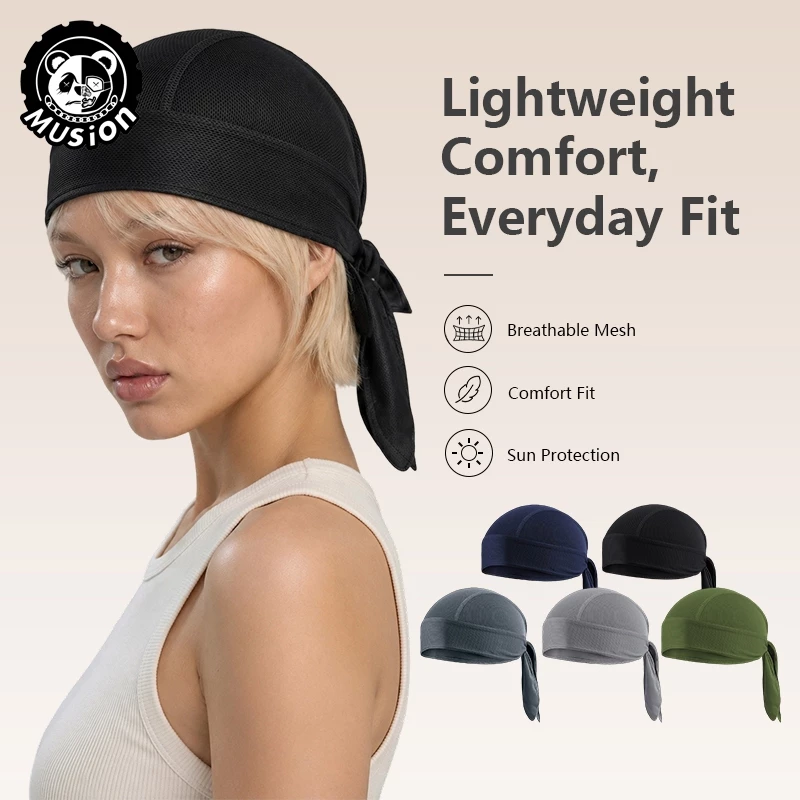 Musion Helmet Liner Cap, Breathable Mesh Comfort Fit Sun‑Protective Tie‑Back Skull Cap for Motorcycle Cycling Outdoor Sports Unisex