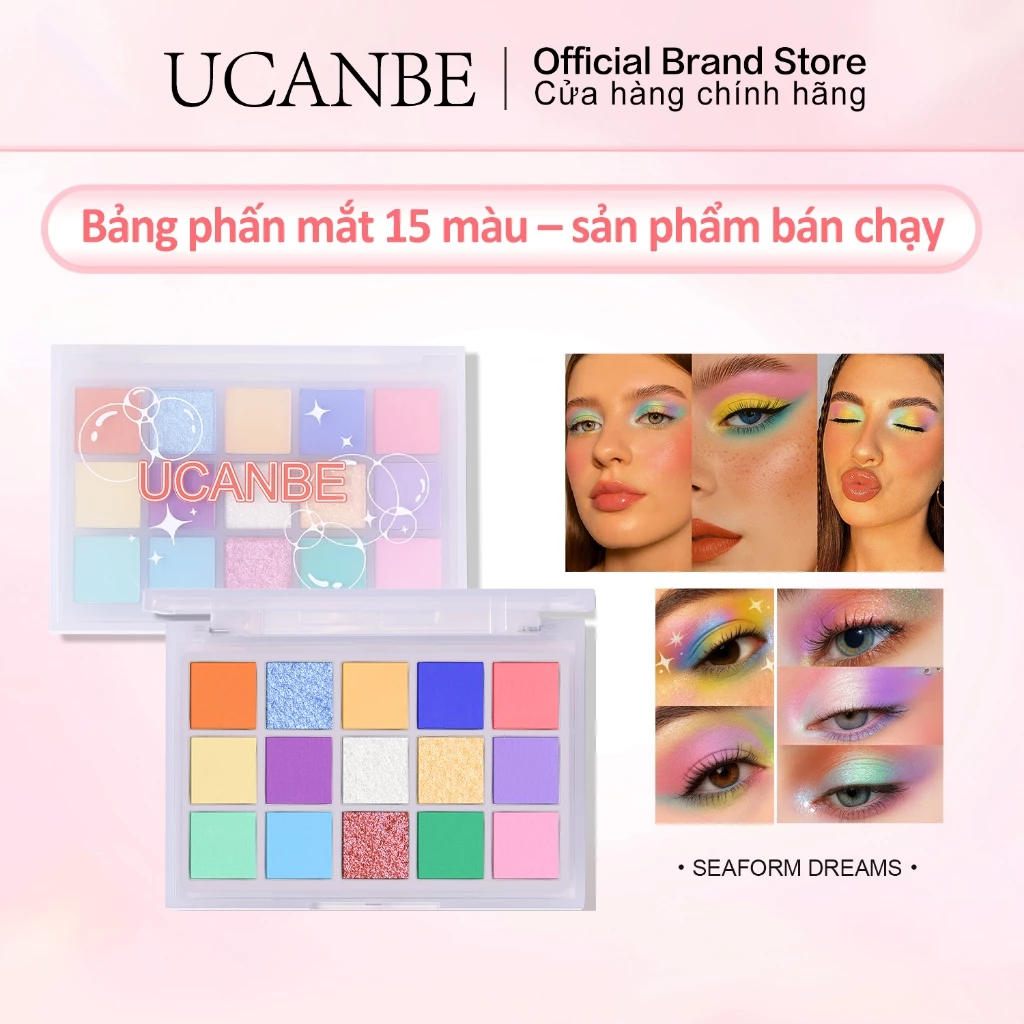 Bảng phấn mắt đầy màu sắc UCANBE-15 màu sắc Mờ rực rỡ, lấp lánh lung linh & lấp lánh Duochrome Hoàn thiện sắc tố cao, có thể pha trộn, lâu trôi Pastel Rainbow Eye Makeup Pallet