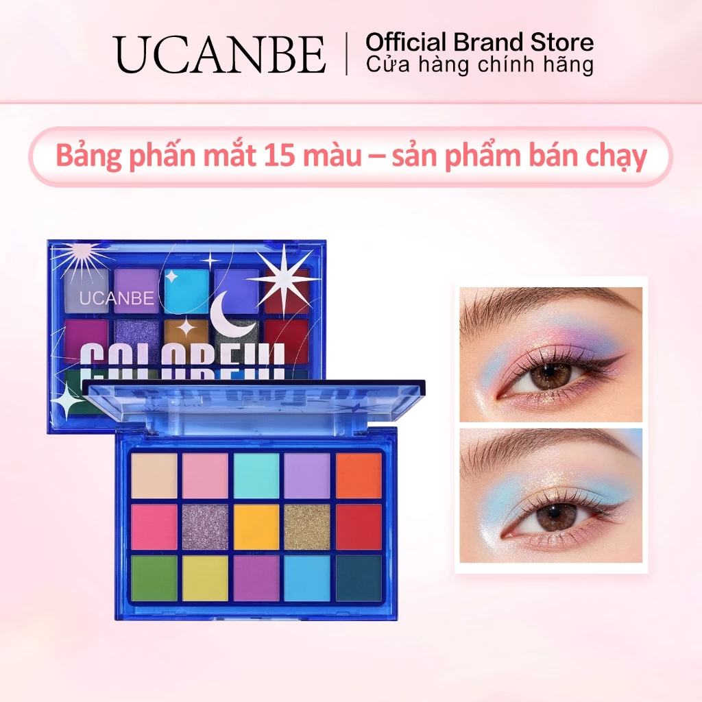 Bảng phấn mắt đầy màu sắc UCANBE, 15 màu sắc rực rỡ Sáng lung linh Matte Metal Neon Eye Makeup Pallet, Rainbow Green Hồng Tím Cam Xanh