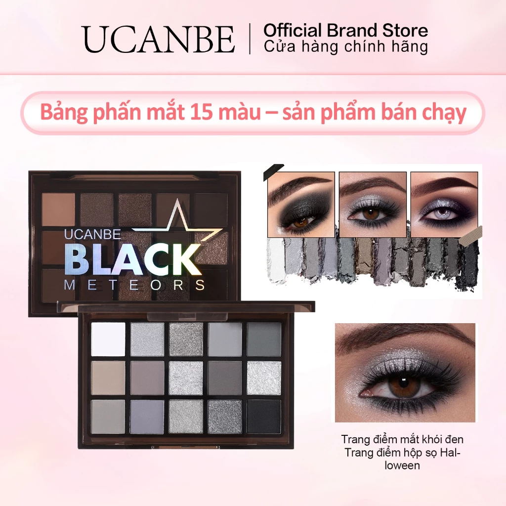 Bảng phấn mắt màu đen khói UCANBE, 15 màu Dark Shimmer Matte Metal Makeup Pallet, Bạc xám sắc tố cao